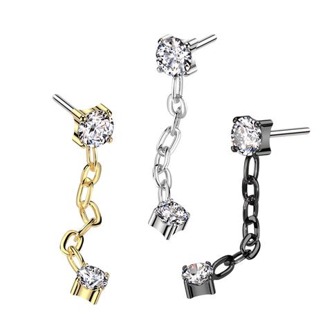 Chain Linked Curved Bar With Prong Set CZ