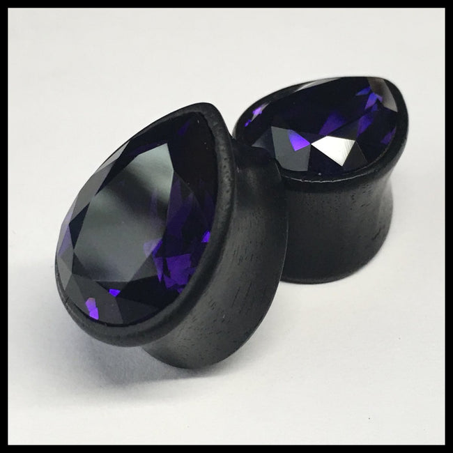 Ebony Med Swarovski Purple Velvet Teardrop Plugs