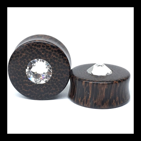 Black Palm Large Swarovski Crystal Round Plugs