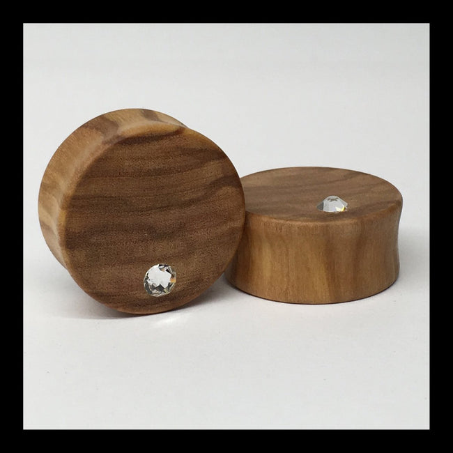Olivewood Swarovski Offset Crystal Round Plugs