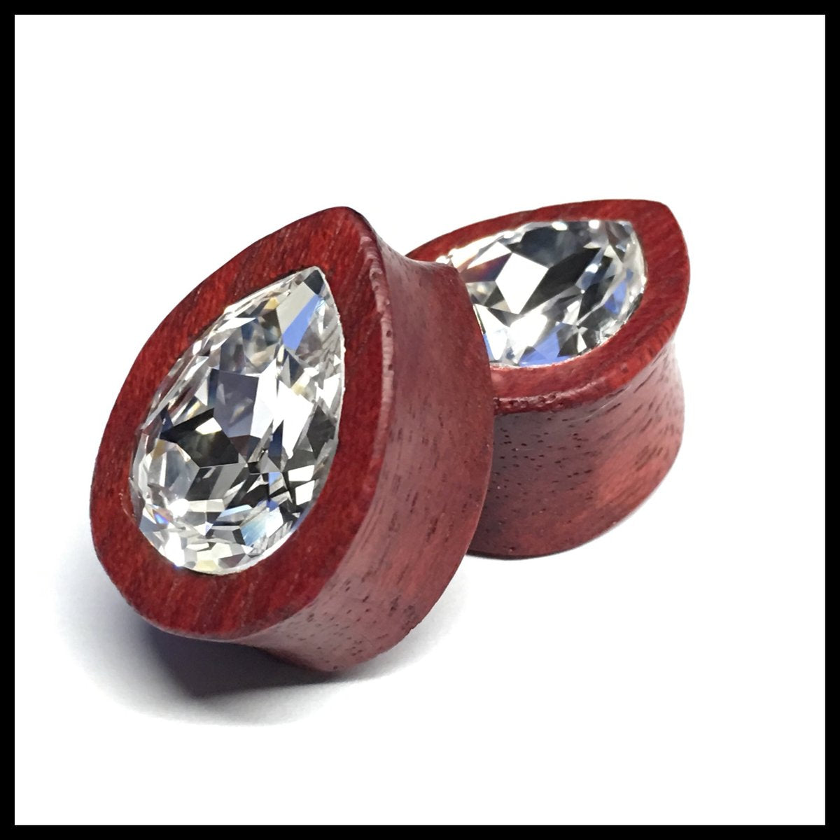 Bloodwood Med Swarovski Clear Teardrop Plugs