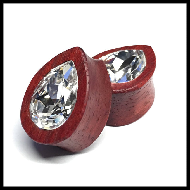 Bloodwood Med Swarovski Clear Teardrop Plugs