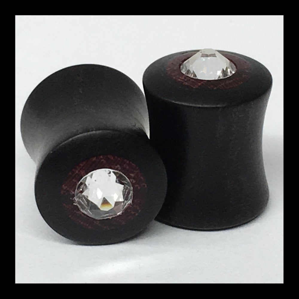 Ebony Purpleheart Swarovski Crystal Round Plugs