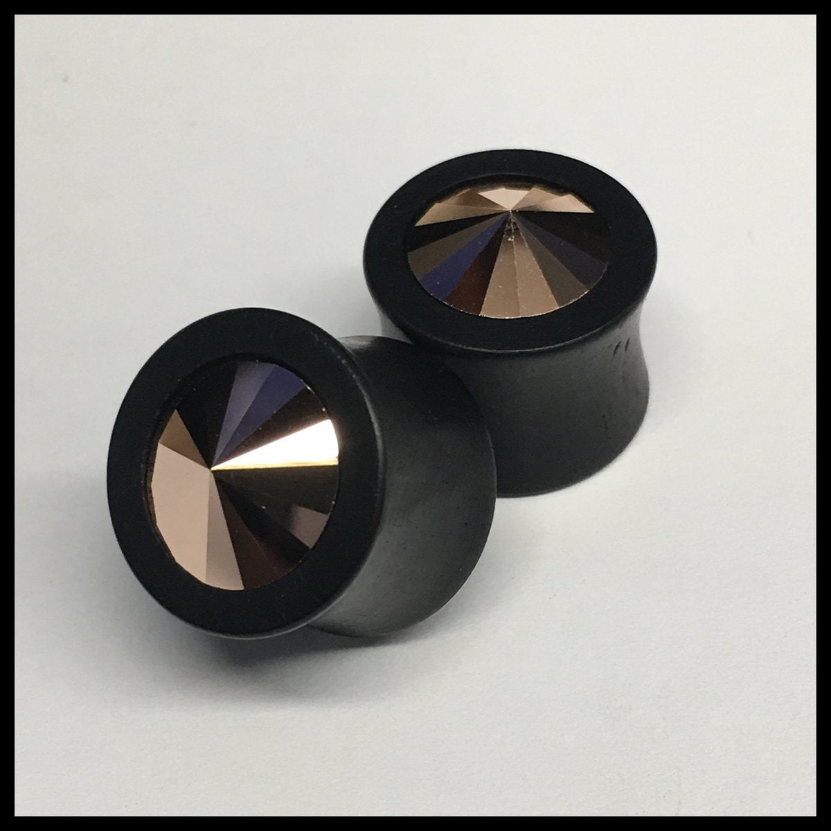 Ebony Small Swarovski Rose Gold Round Plugs