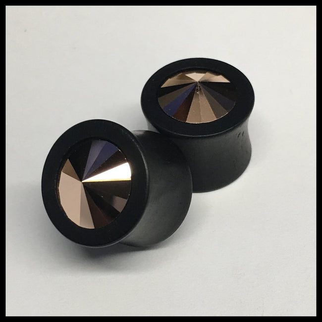 Ebony Small Swarovski Rose Gold Round Plugs