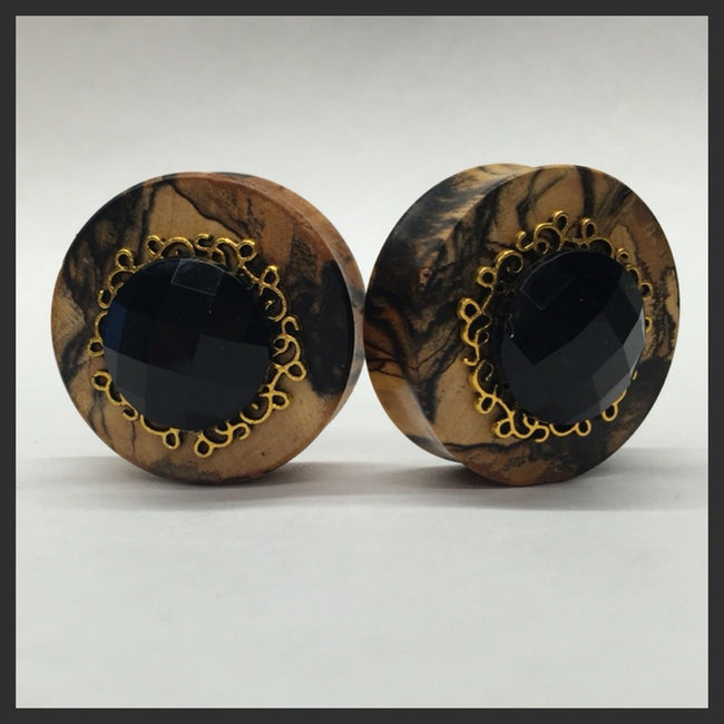 Black & White Ebony Black Gem Round Plugs