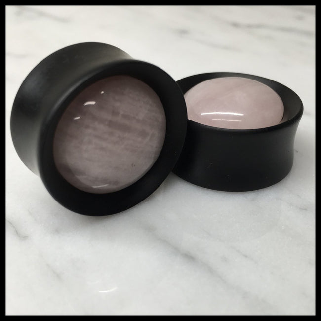 Ebony Stone Rose Quartz Round Plugs