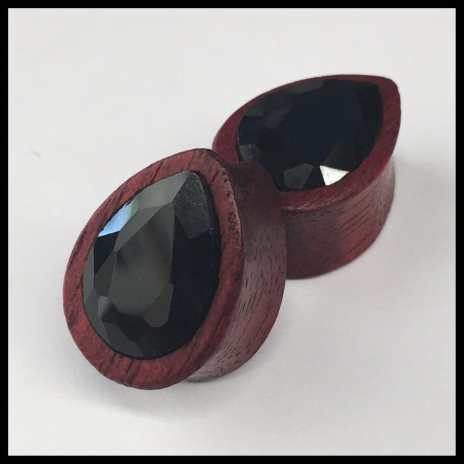 Bloodwood Med Swarovski Jet Teardrop Plugs