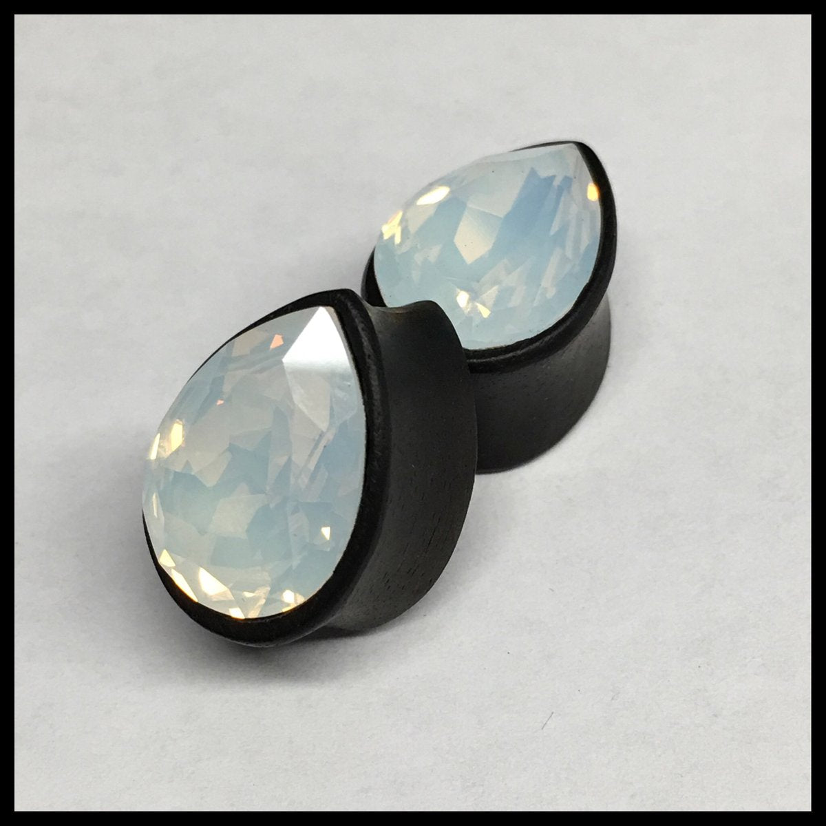Ebony Med Swarovski White Opal Teardrop Plugs