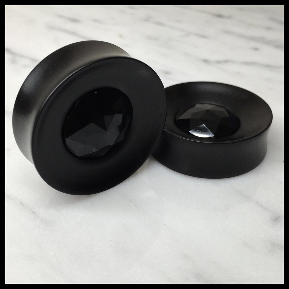 Ebony Black Large Gem Round Plugs