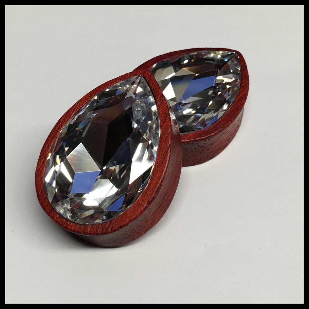 Bloodwood XL Swarovski Crystal Teardrop Plugs