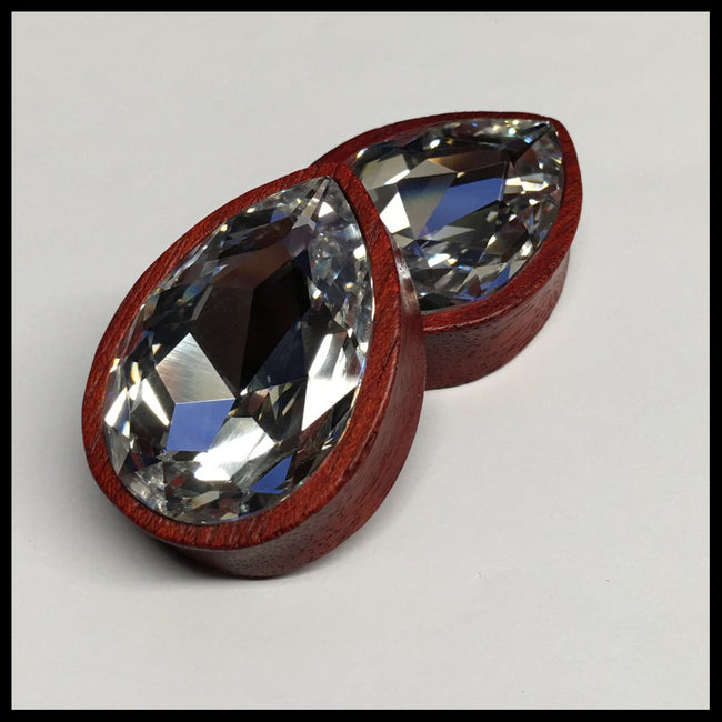 Bloodwood XL Swarovski Crystal Teardrop Plugs