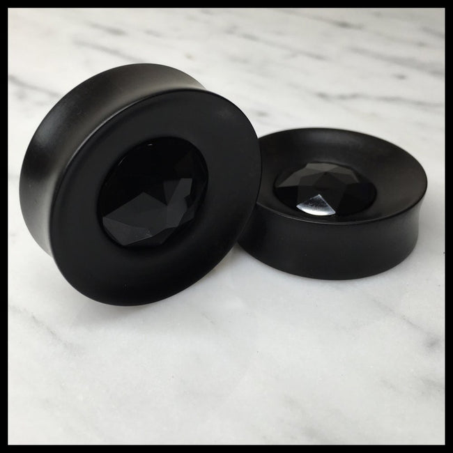 Ebony Black Med Gem Round Plugs