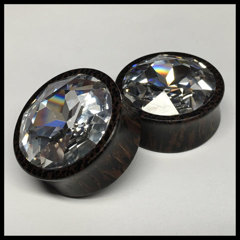 Black & White Ebony Swarovski Crystal Round Plugs