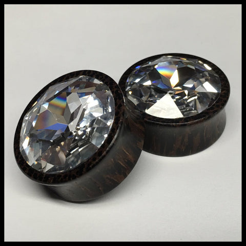 Black Palm Swarovski Crystal Round Plugs