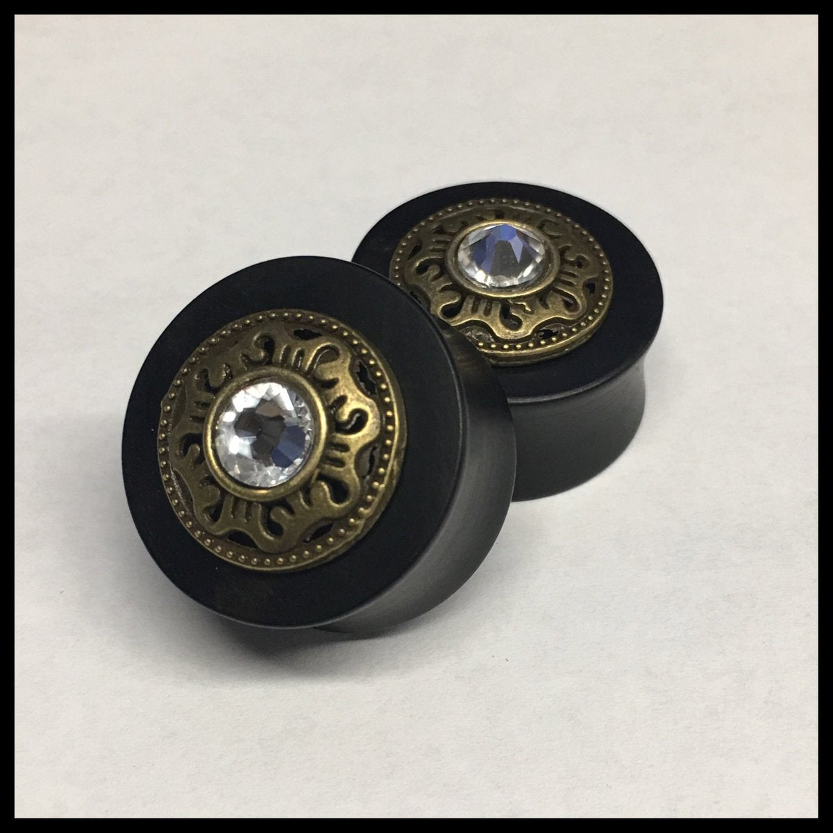 Ebony Bohemian Swarovski Gem Round Plugs