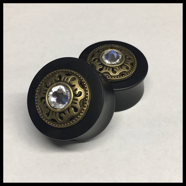 Ebony Bohemian Swarovski Gem Round Plugs