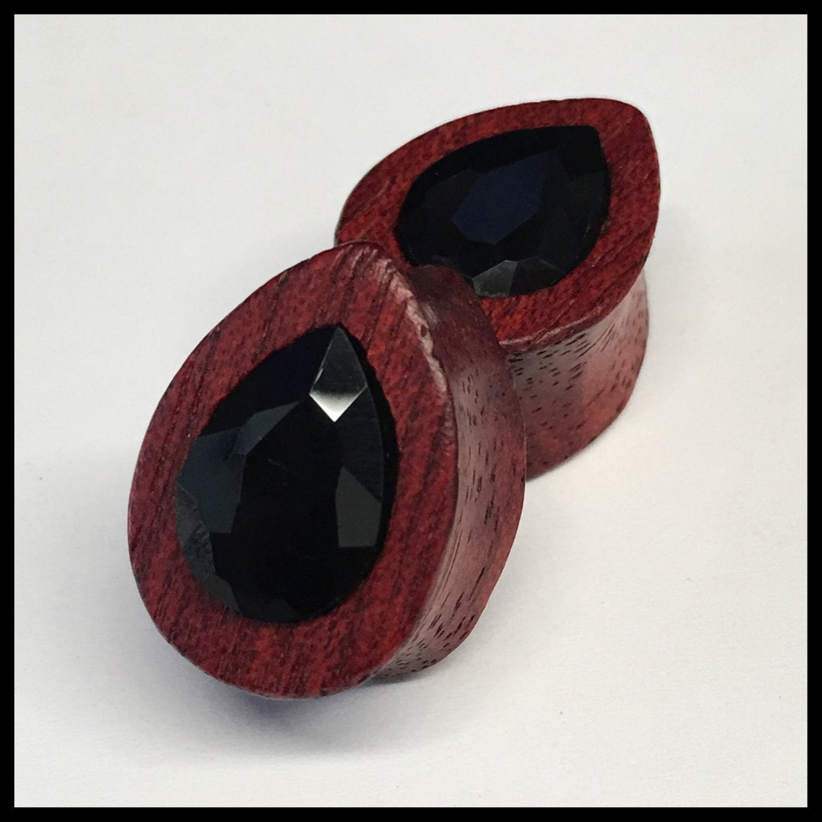 Bloodwood Small Swarovski Jet Teardrop Plugs