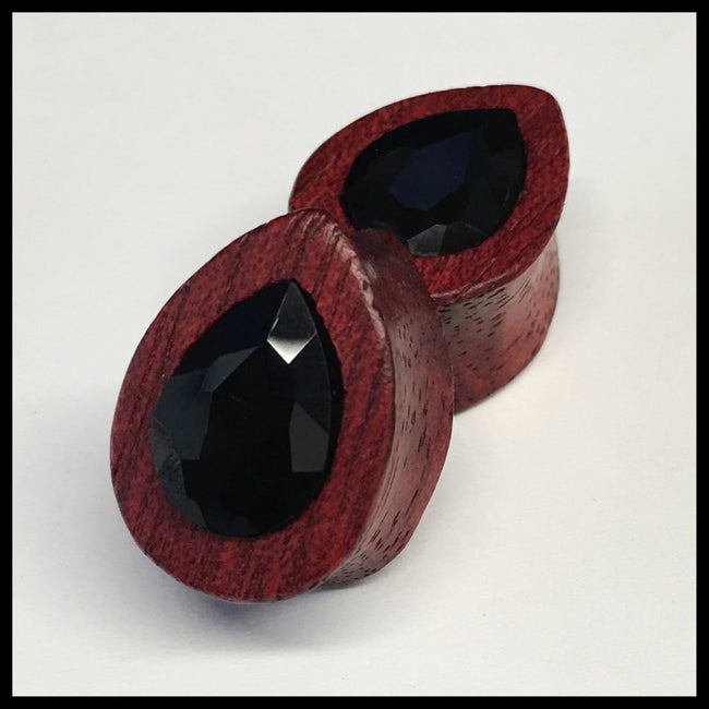 Bloodwood Small Swarovski Jet Teardrop Plugs