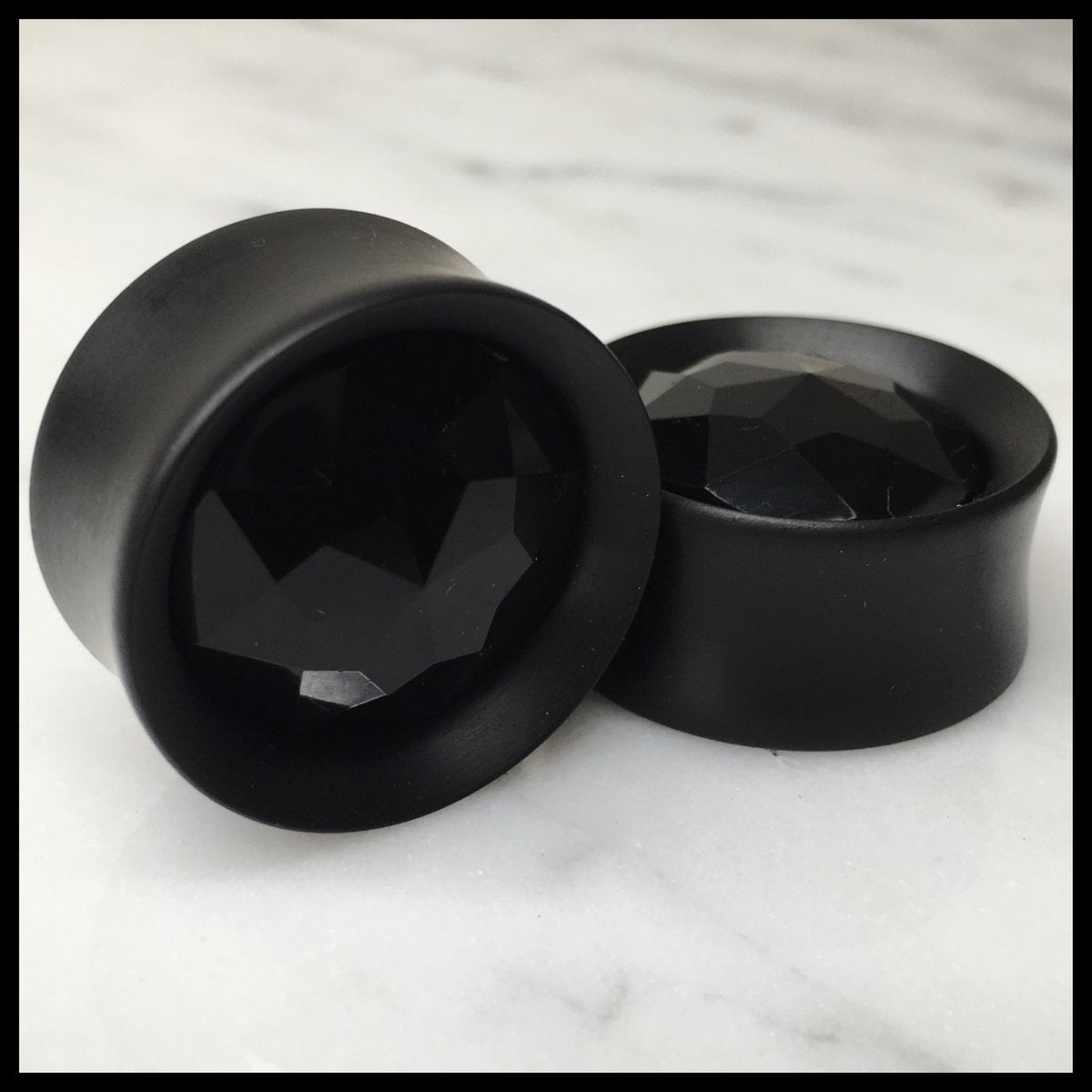 Ebony Black Med Gem Round Plugs