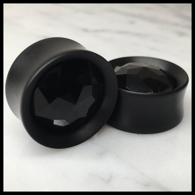 Ebony Black Med Gem Round Plugs
