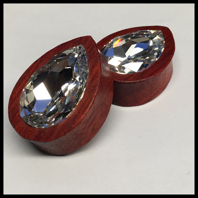 Bloodwood Large Swarovski Crystal Teardrop Plugs