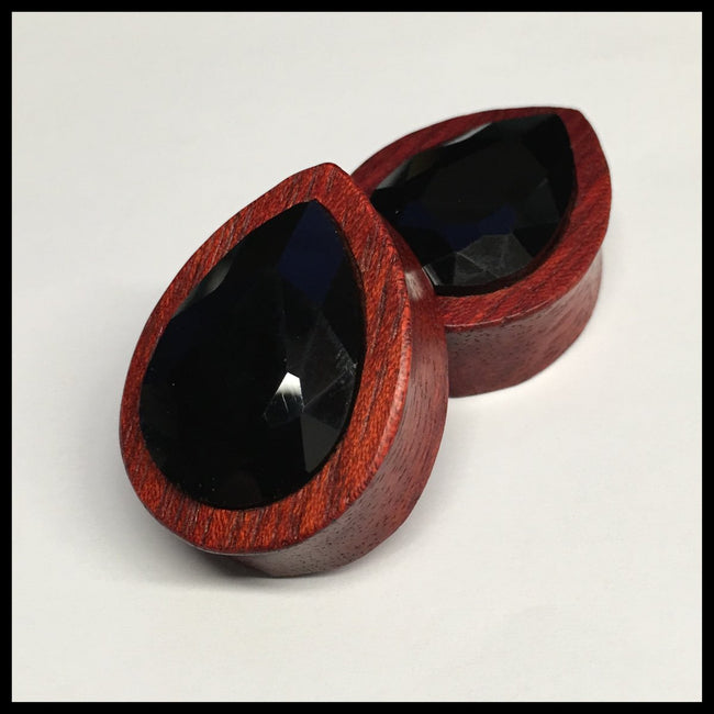 Bloodwood Large Swarovski Jet Teardrop Plugs