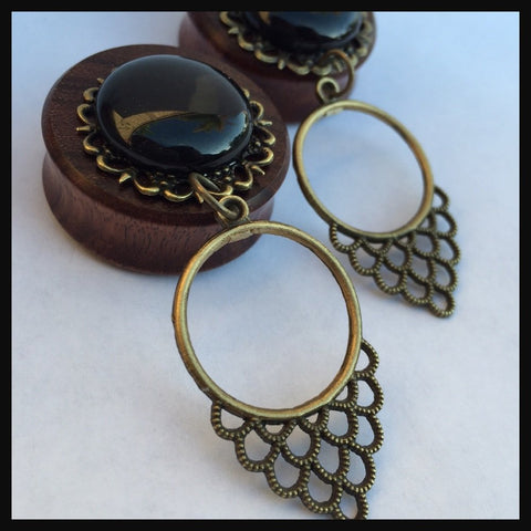 Olivewood Honey Bee Solid Round Dangle Plugs
