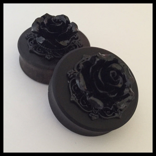 Ebony Black Rose Round Plugs