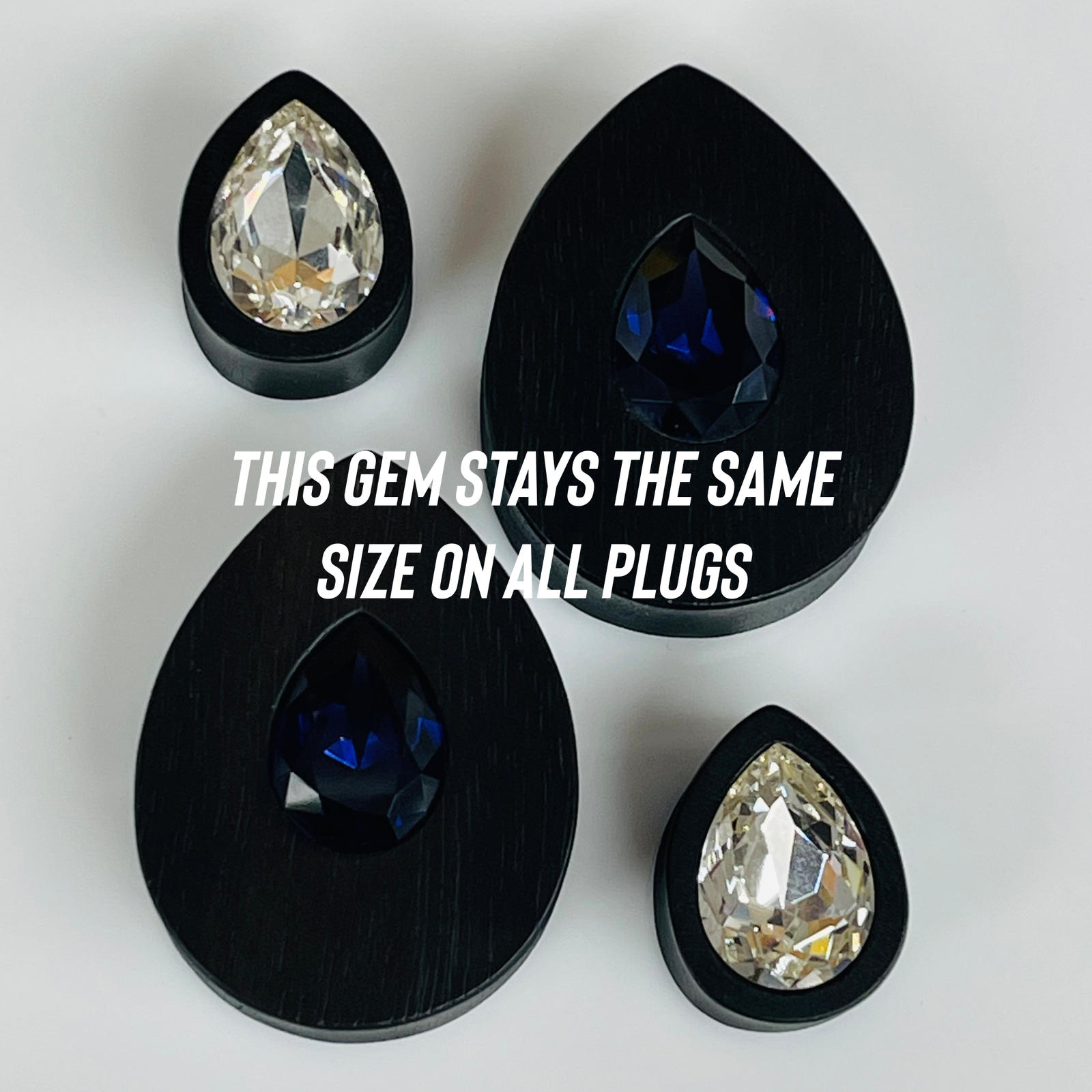 Ebony Med Swarovski Crystal AB Teardrop Plugs