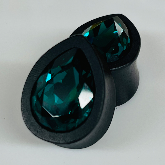 Ebony Med Swarovski Blue Zircon Teardrop Plugs
