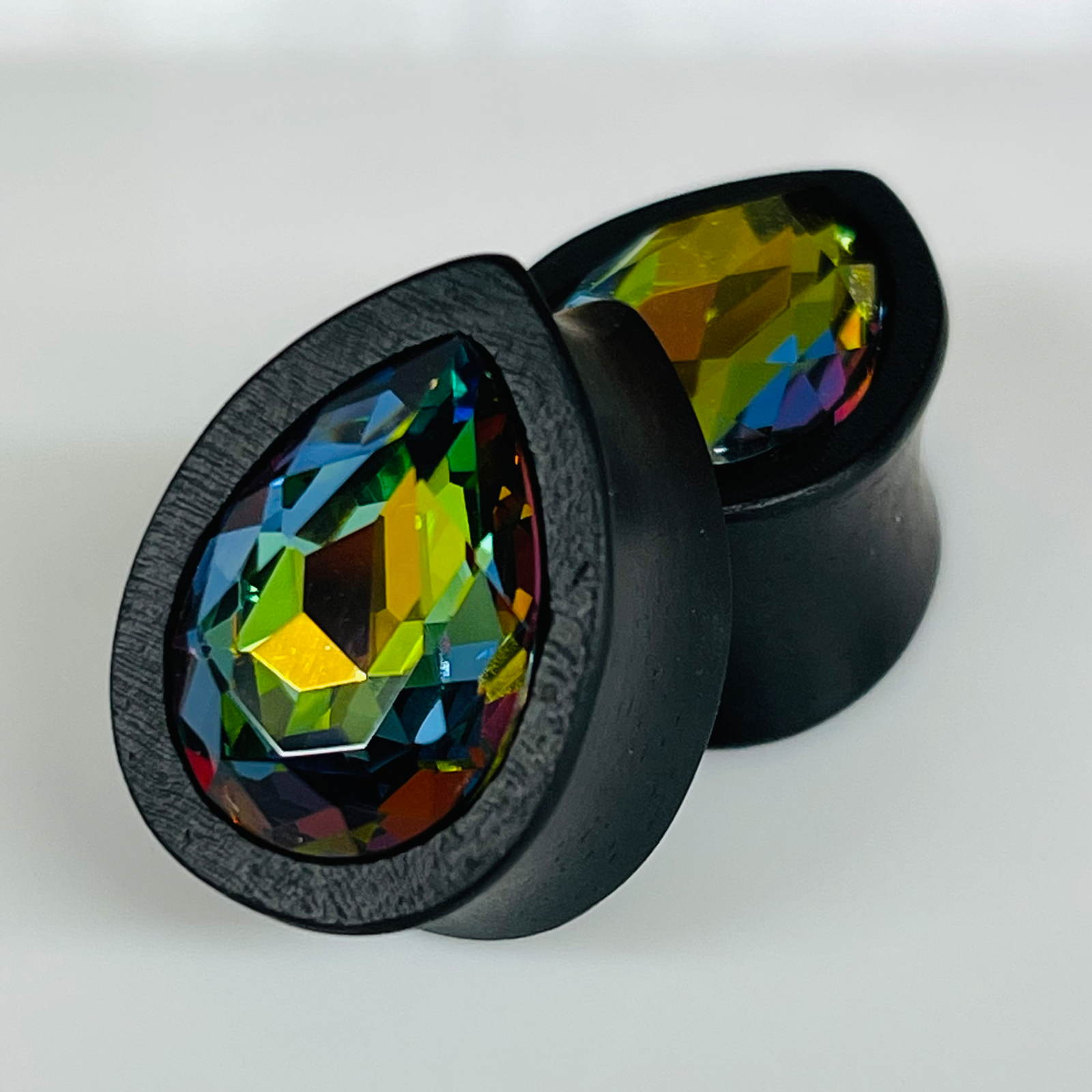 Ebony Med Swarovski Vitrail Medium Teardrop Plugs