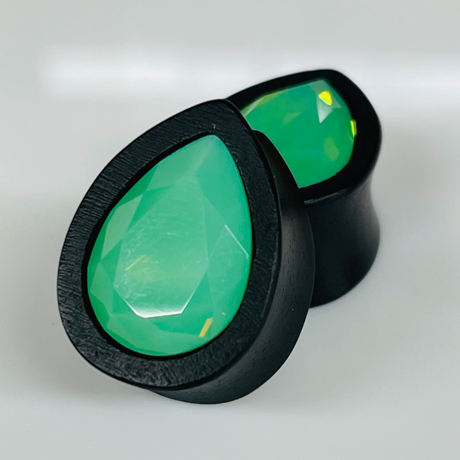 Ebony Med Swarovski Pacific Opal Teardrop Plugs