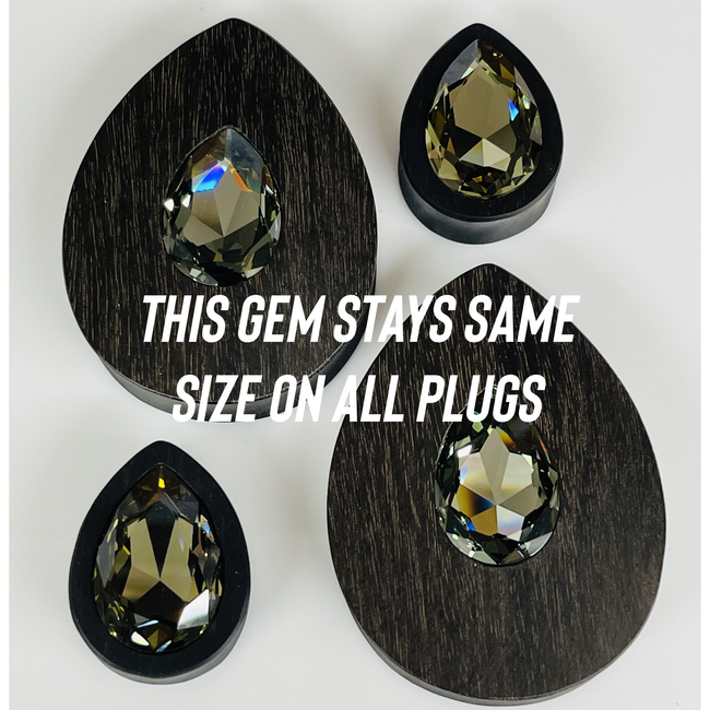 Black & White Ebony Large Swarovski Crystal Teardrop Plugs