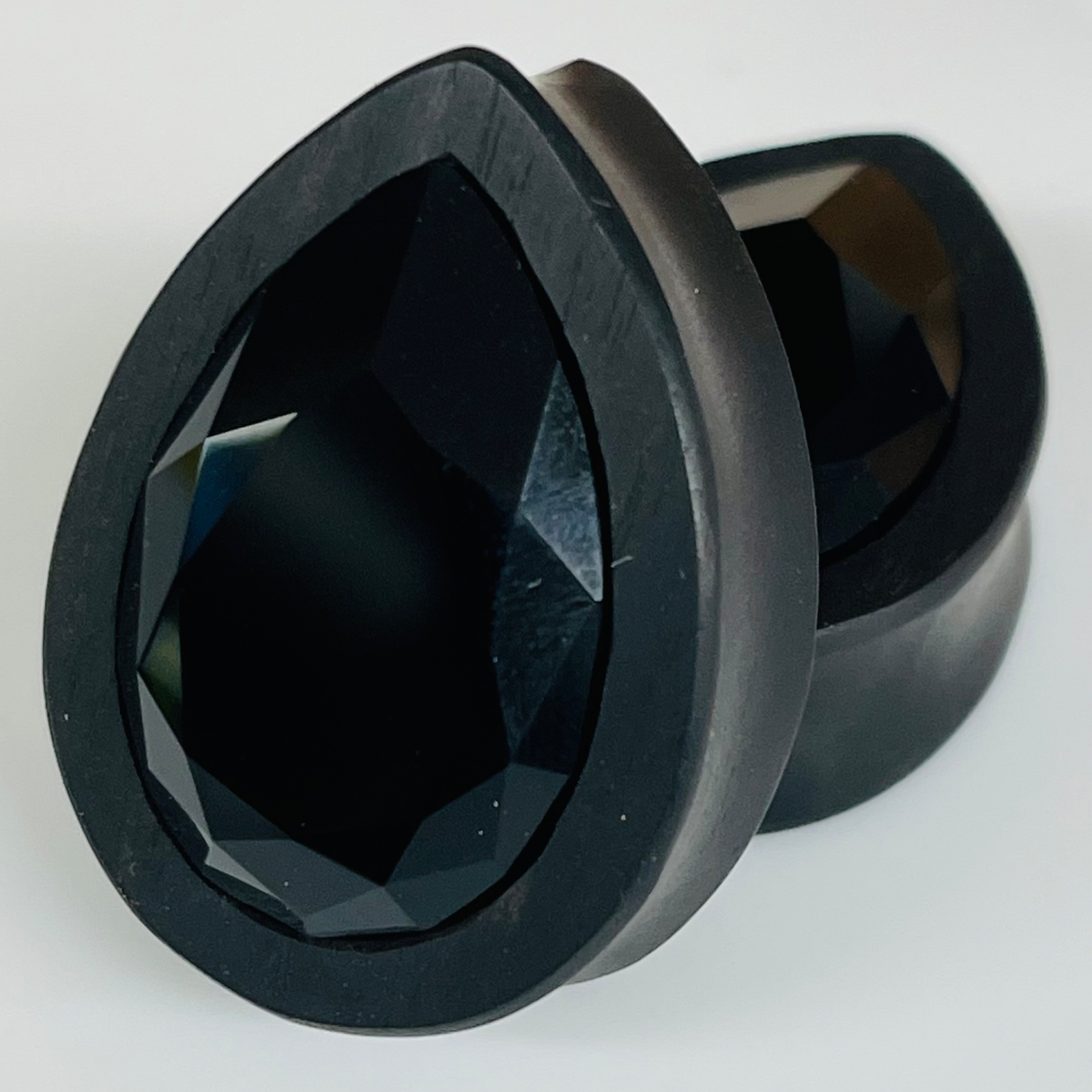 Ebony Large Swarovski Jet Teardrop Plugs