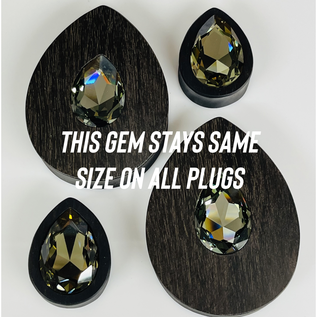 Ebony Large Swarovski Peridot Teardrop Plugs
