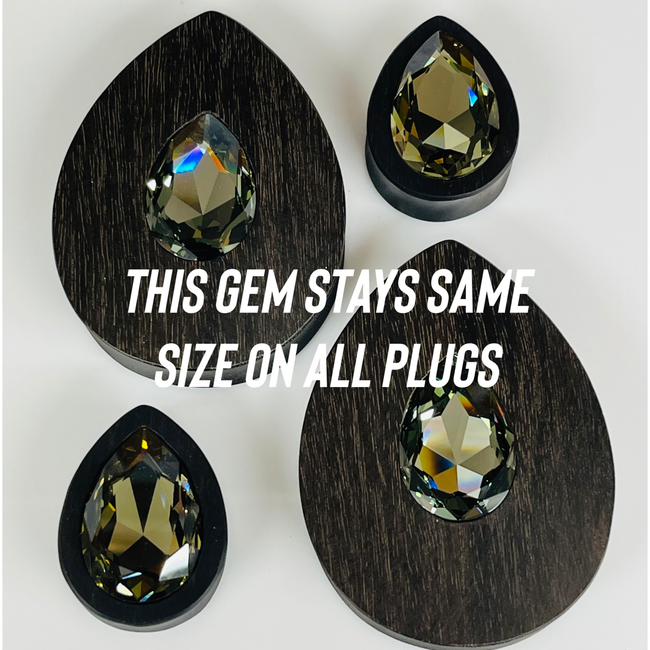 Ebony Large Swarovski Peridot Teardrop Plugs