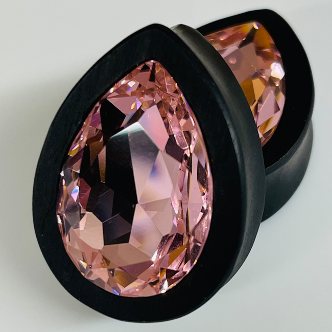 Ebony Large Swarovski Rose Teardrop Plugs