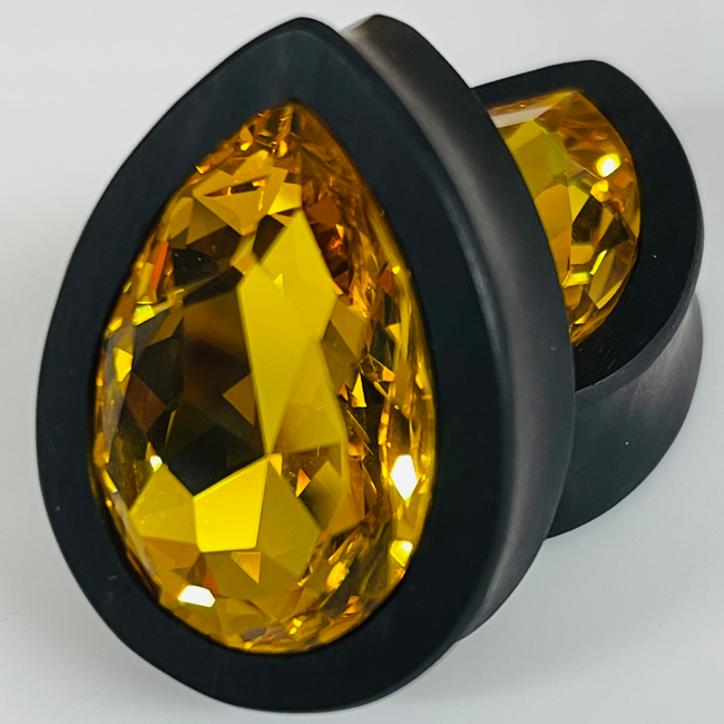 Ebony Large Swarovski Light Topaz Teardrop Plugs