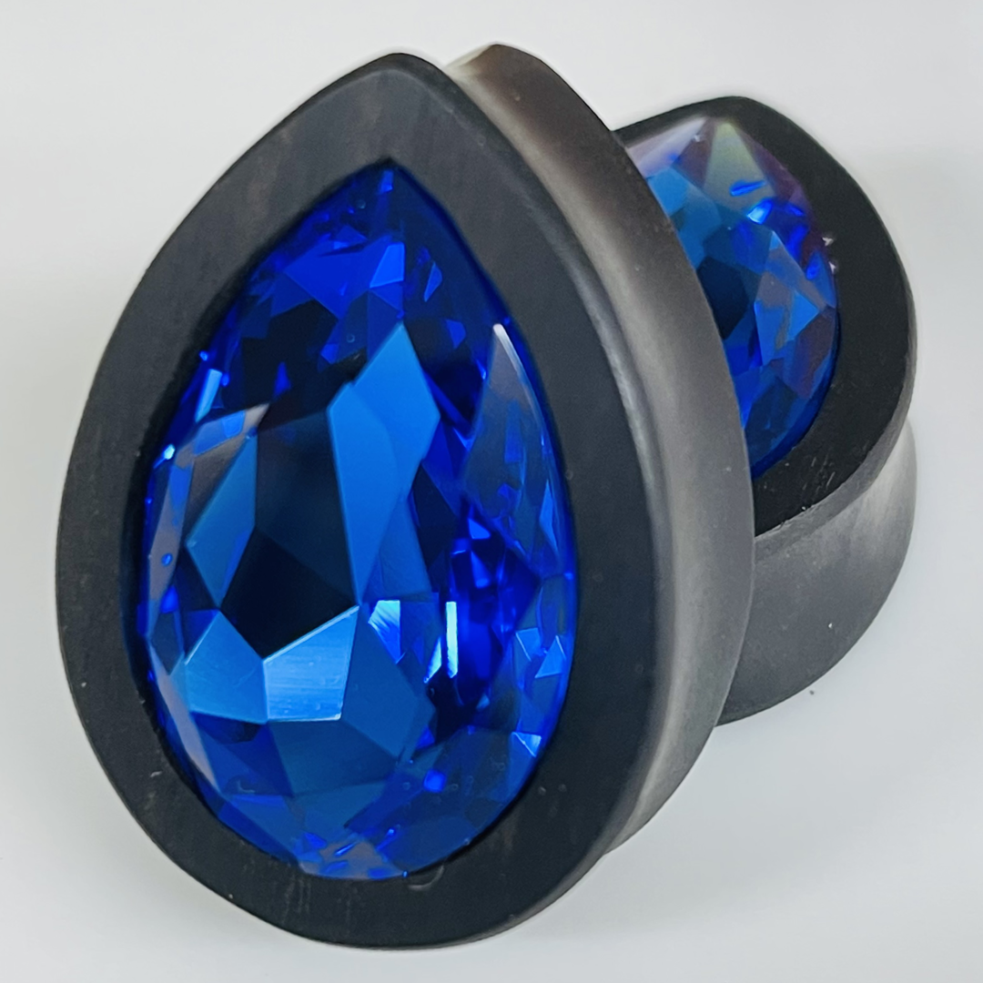 Ebony Large Swarovski Sapphire Teardrop Plugs