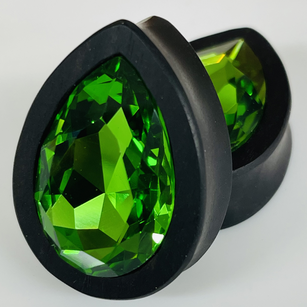 Ebony Large Swarovski Peridot Teardrop Plugs