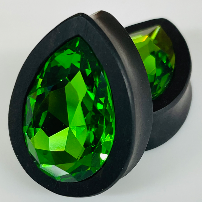 Ebony Large Swarovski Peridot Teardrop Plugs