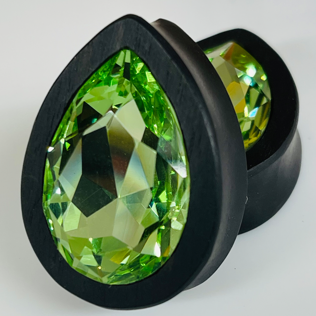 Ebony Large Swarovski Chrysolite Teardrop Plugs