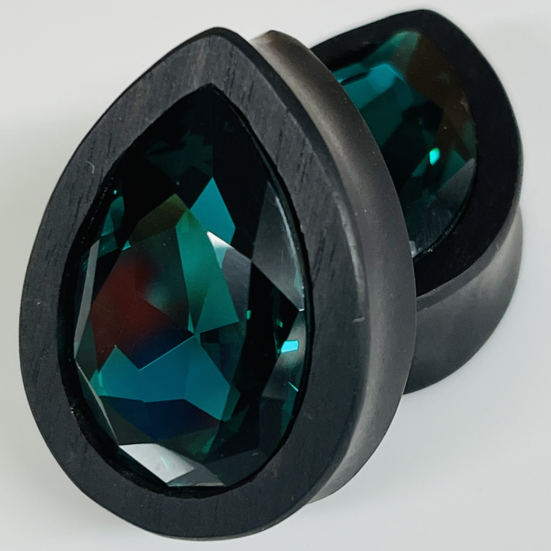 Ebony Large Swarovski Blue Zircon Teardrop Plugs