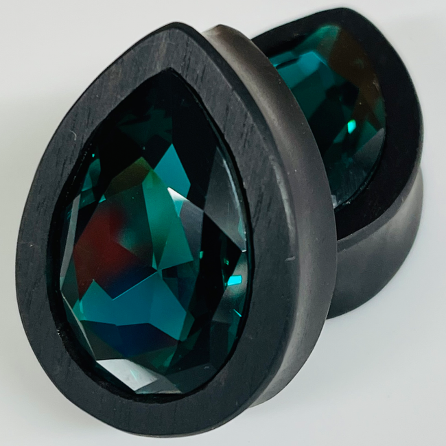 Ebony Large Swarovski Blue Zircon Teardrop Plugs