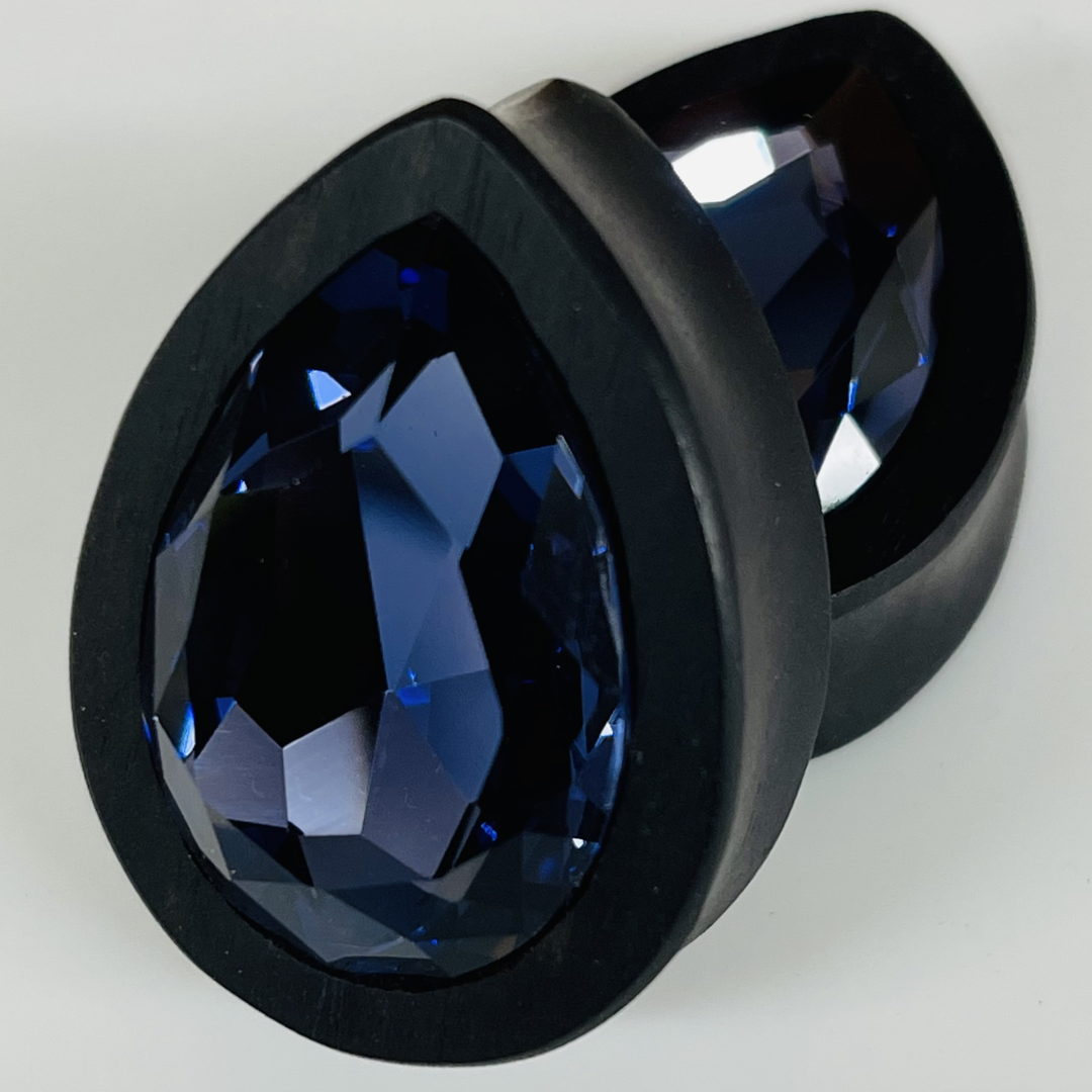 Ebony Large Swarovski Tanzanite Teardrop Plugs