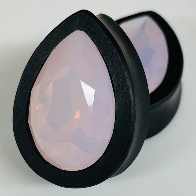 Ebony Large Swarovski Rose Opal Teardrop Plugs