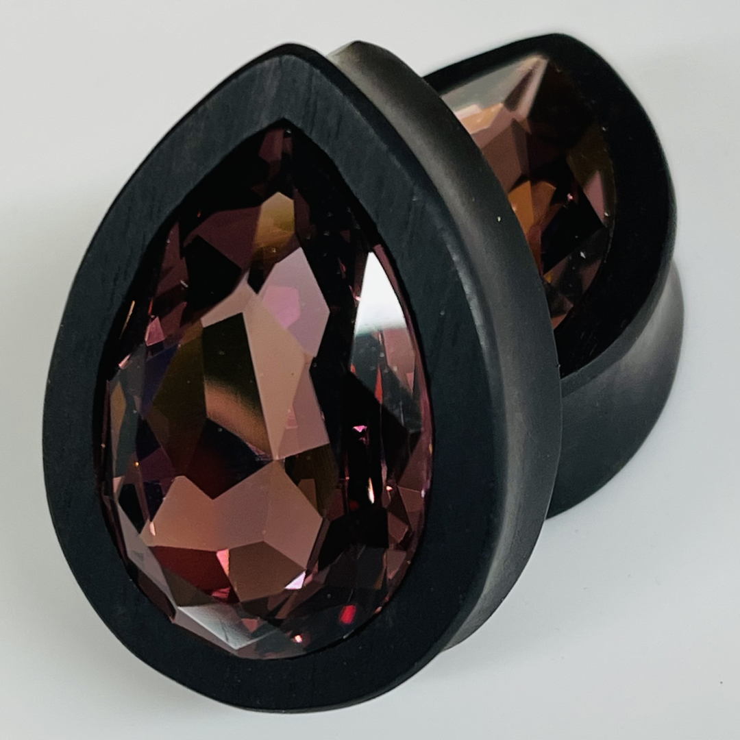 Ebony Large Swarovski Light Amethyst Teardrop Plugs
