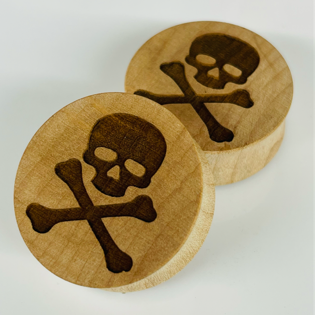 Maple Skull & Crossbones Solid Round Plug