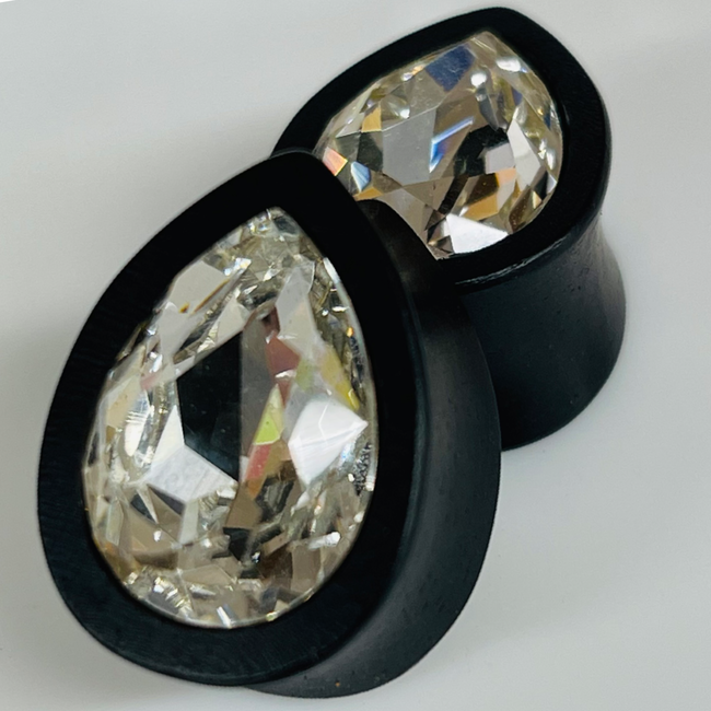 Ebony Small Swarovski Crystal Teardrop Plugs